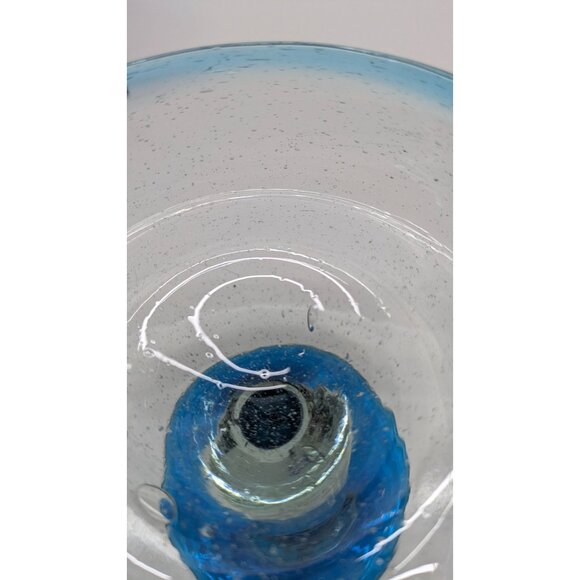 Mexican Hand Blown Glass Margarita Goblet Blue Rim Base Unique Design - Picture 3 of 10